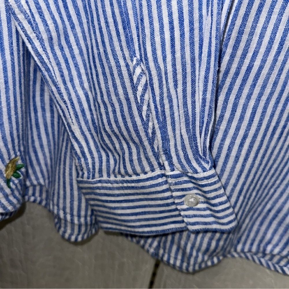 Rails L Charli Blue White Vertical Stripes Yellow Green Embroidered Roses Shirt - Picture 11 of 15